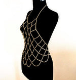 Chran Chainmail Bra EDM Rave Crop Top Harness Necklace Women Chain Grid Bralette Coachella