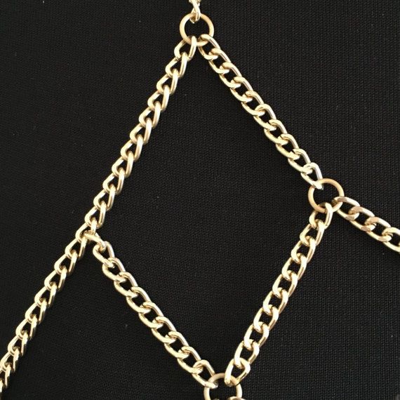 Chran Chainmail Bra EDM Rave Crop Top Harness Necklace Women Chain Grid Bralette Coachella