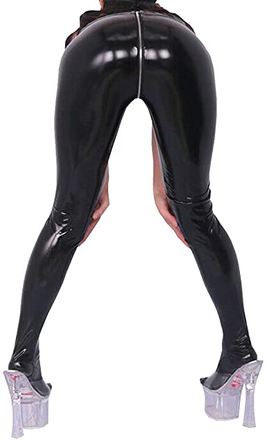 Sexy PU Leather Pants with Back Zip Push Up Women Shinny Faux Leather Pencil Pants Skinny Latex Rubber Trousers Slim Black