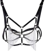 Faux Leather Harness Bra, New Handmade Chain Tassel Top for Women