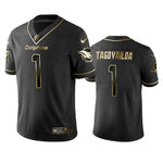 Men’s #1 Tua Tagovailoa Miami Dolphins Black Gold Football Game Jersey Stitched