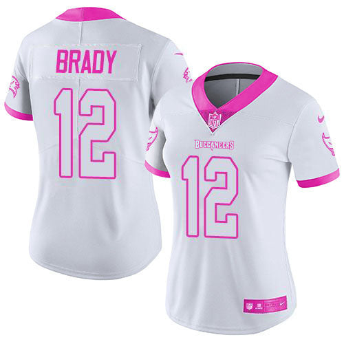 Officially Licensed Gear  Nike Buccaneers #12 Tom Brady White/Pink Women's Stitched NFL Limited Rush Fashion Jersey