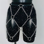 Black PU Mini Skirt Gothic Faux Leather Harness Belt Women Link Chain Metal O Rings Waist Belt Rave Party Nigh Club Waistband