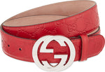 Gucci Red Suede Belt With Interlocking G Buckle in Red for Men