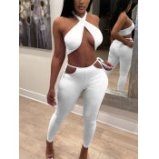 Lovely Sexy Criss Cross Bandage Hollow-out Design White Two Piece Pants Set